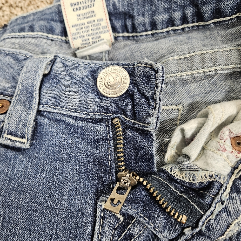 True Religion Boot Cut Jeans Rainbow Stitching Size 26 Made In USA Y2K Low Rise - Picture 8 of 14